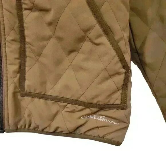 Eddie Bauer Men's Brown Poly Quilted Sherpa Fleece Lined Zip Front Jacket w Hood - Picture 4 of 10